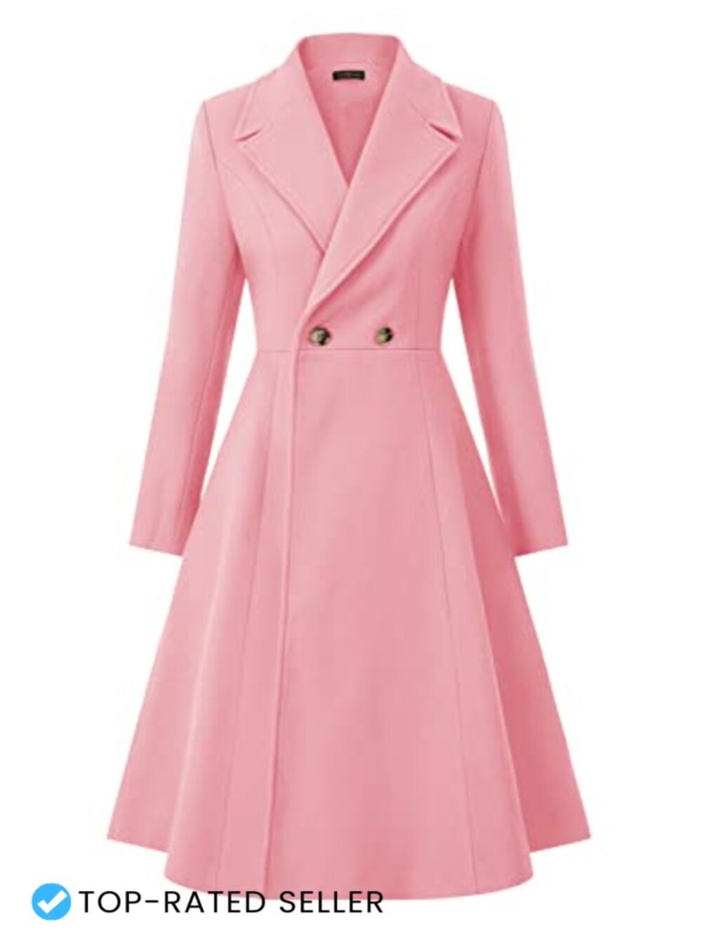 Double Breasted Pea Coat A-Line Long Wool Blend Trench Winter Dress Coat